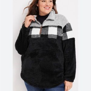 Maurices Lodge Sherpa Plaid Fleece Quarter Zip Longline Pullover Size Large